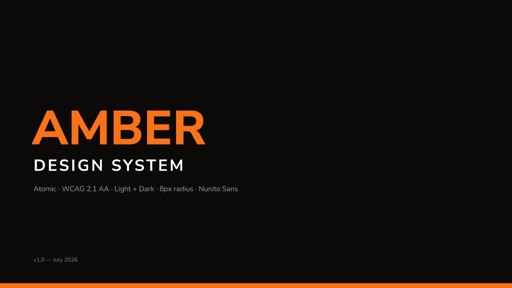 Amber Design System — bold orange wordmark on near-black cover