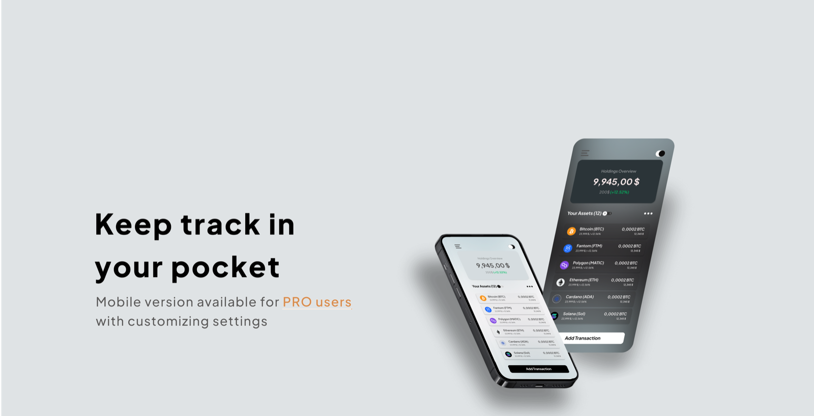 Jupiter mobile app — holdings overview in light and dark mode on two phones