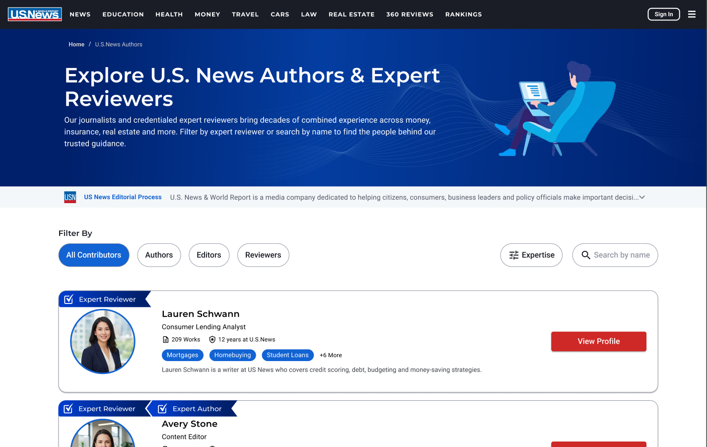 Explore U.S. News Authors & Expert Reviewers — new directory page with filters, expertise search and author cards